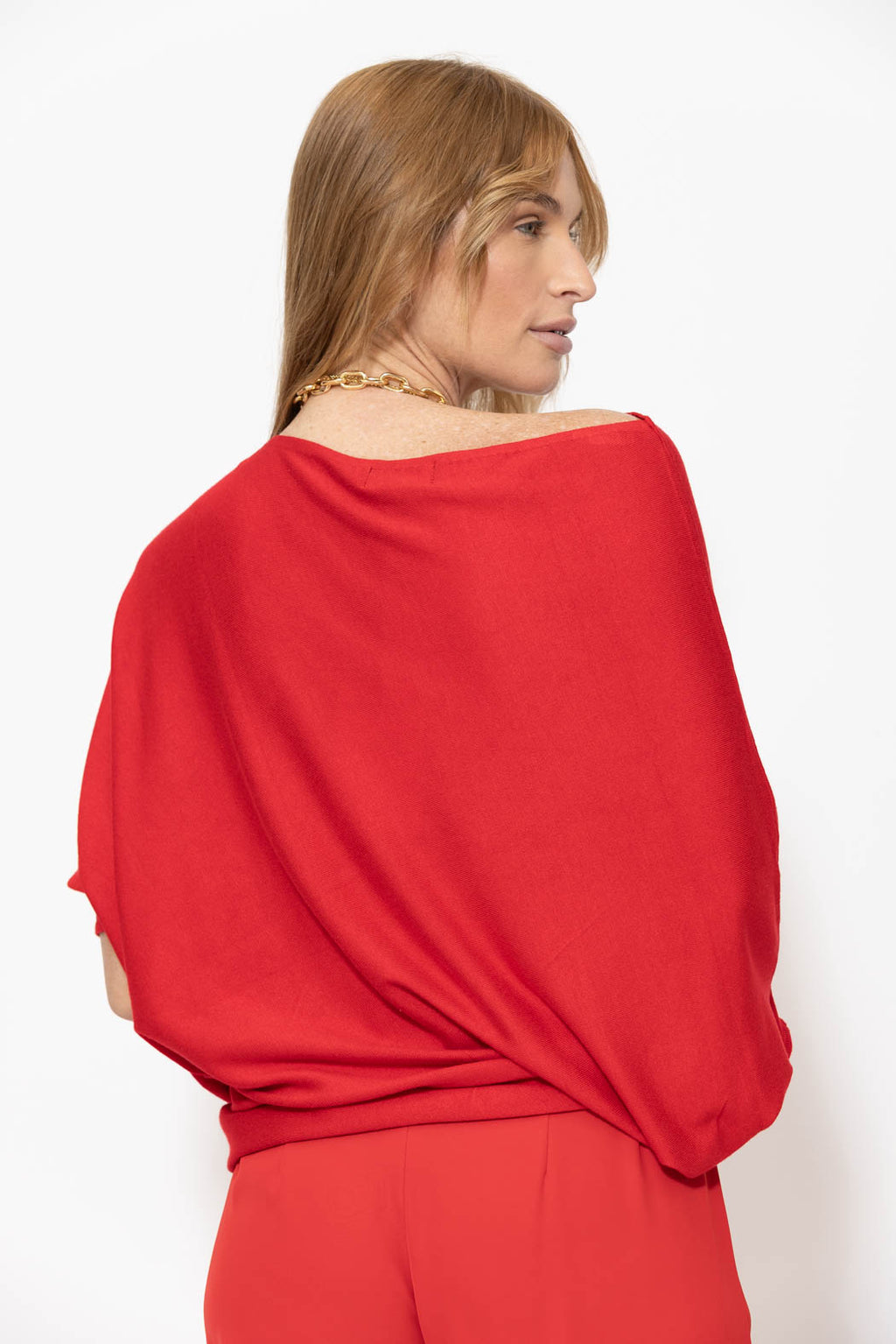 Red Knit Drape Top