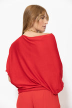 Red Knit Drape Top