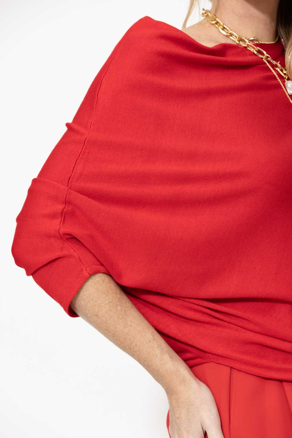 Red Knit Drape Top