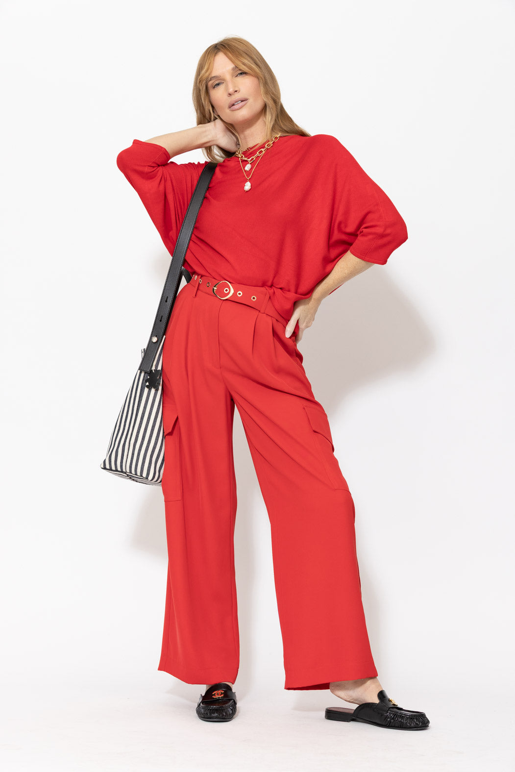 Red Knit Drape Top
