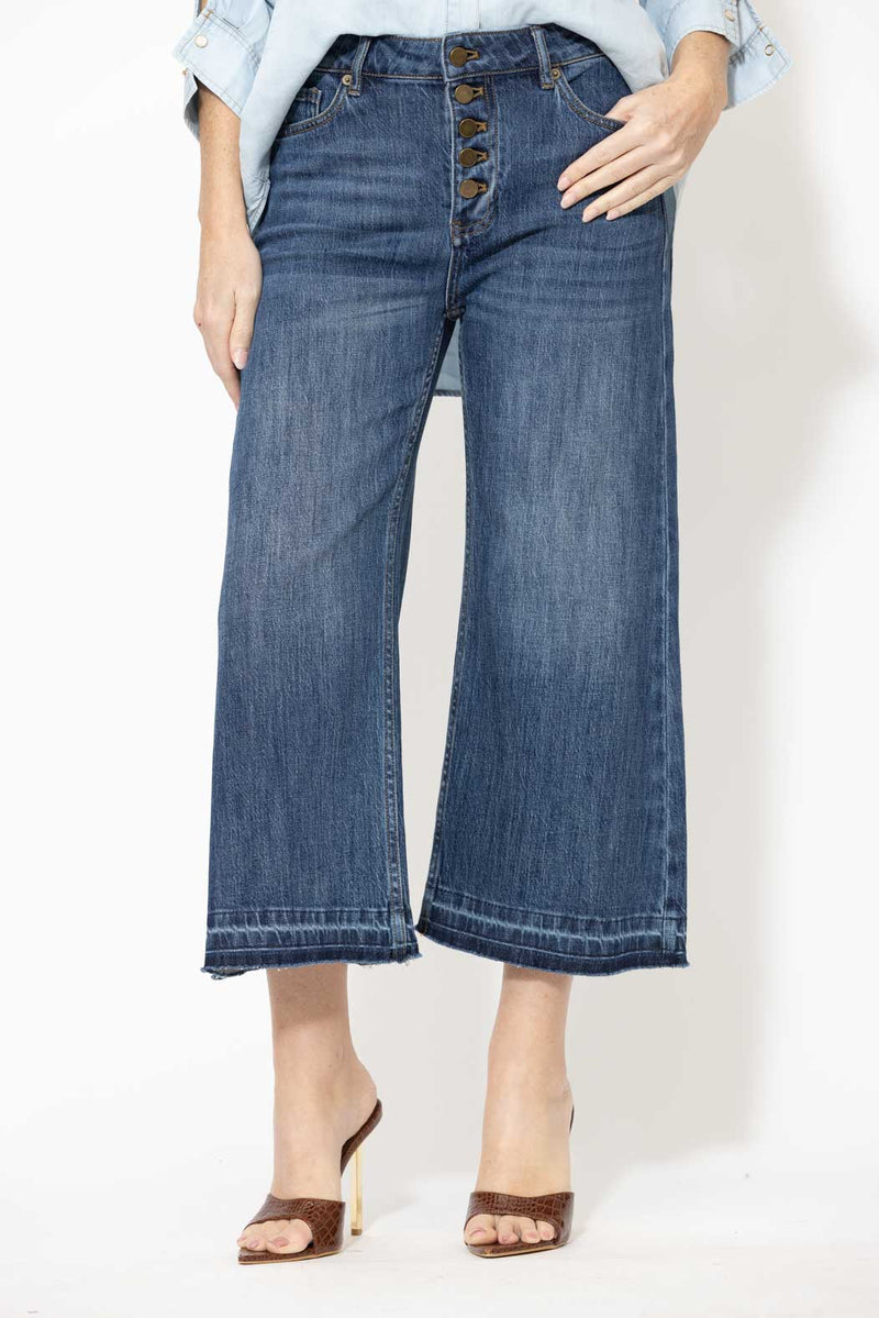 Mid Denim Button Front Crop Jean