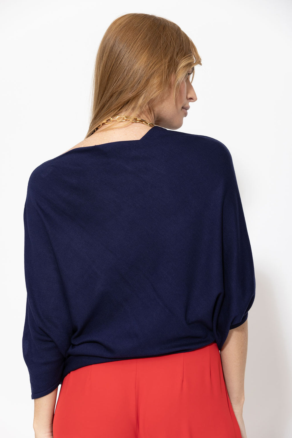 Navy Knit Drape Top
