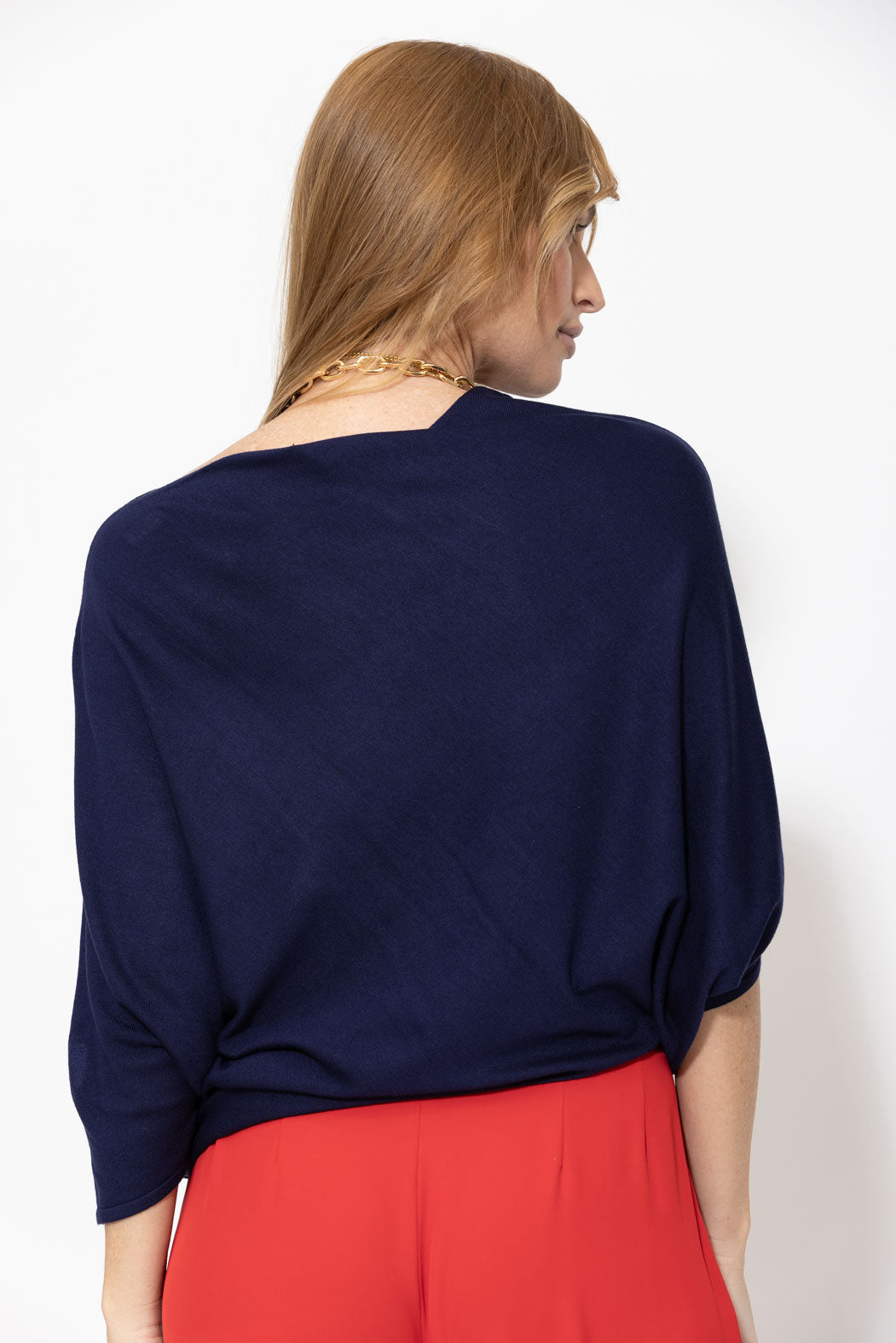 Navy Knit Drape Top