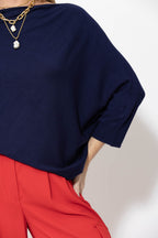 Navy Knit Drape Top