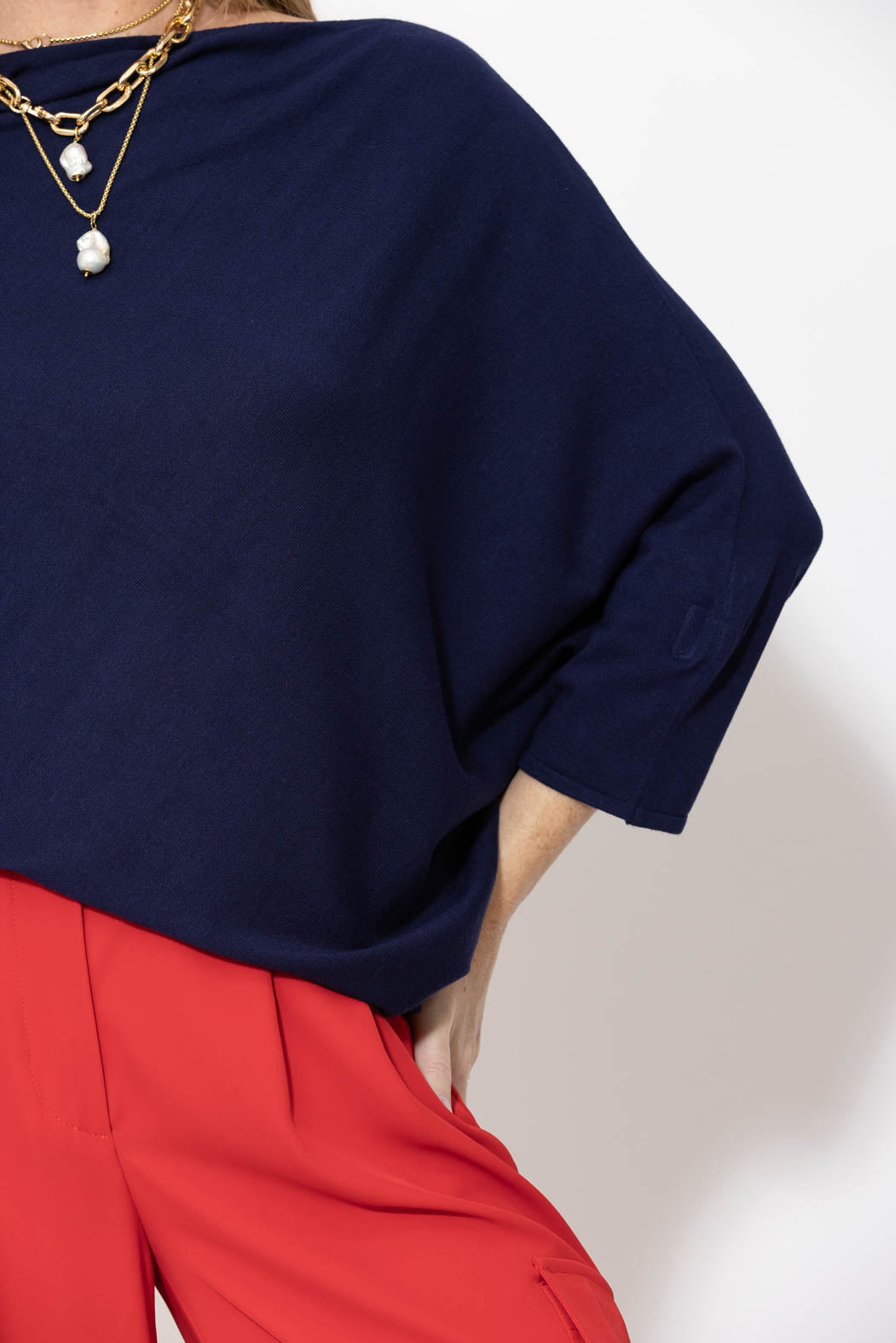 Navy Knit Drape Top