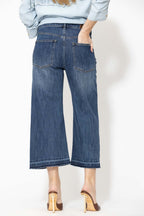 Mid Denim Button Front Crop Jean