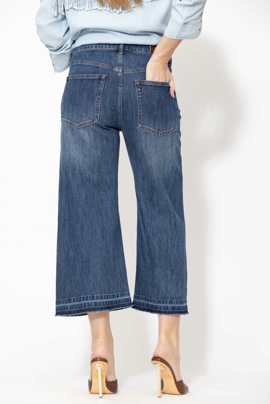 Mid Denim Button Front Crop Jean