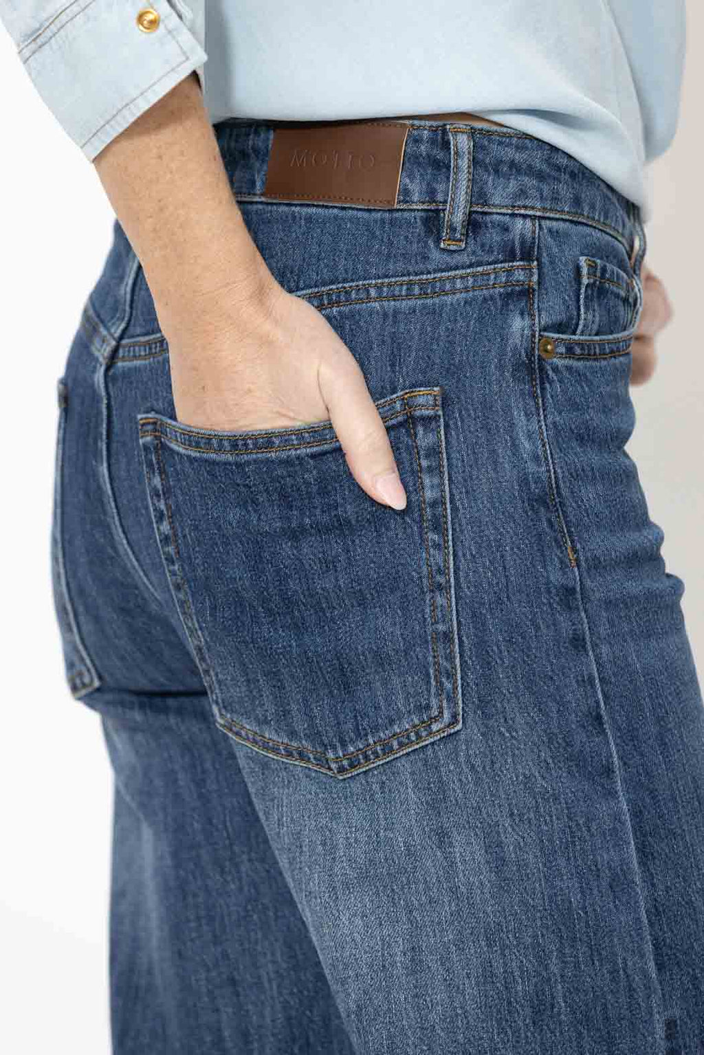 Mid Denim Button Front Crop Jean