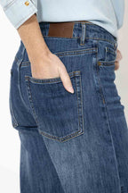 Mid Denim Button Front Crop Jean