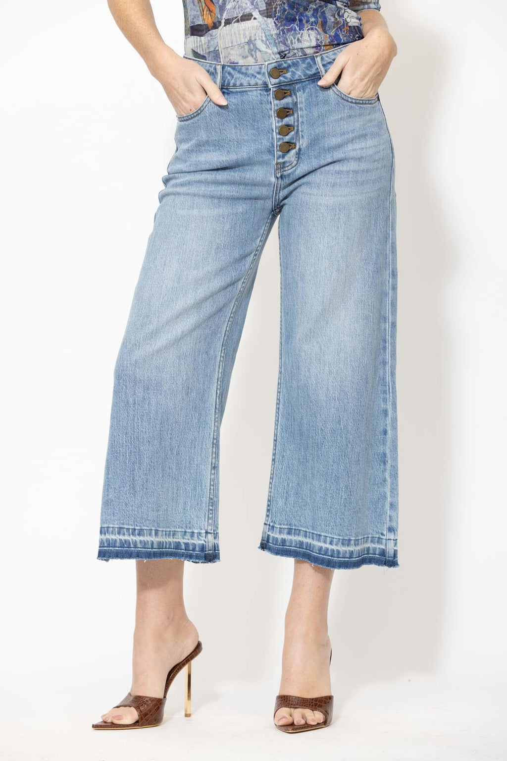 Light Denim Button Front Crop Jean