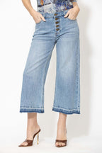 Light Denim Button Front Crop Jean