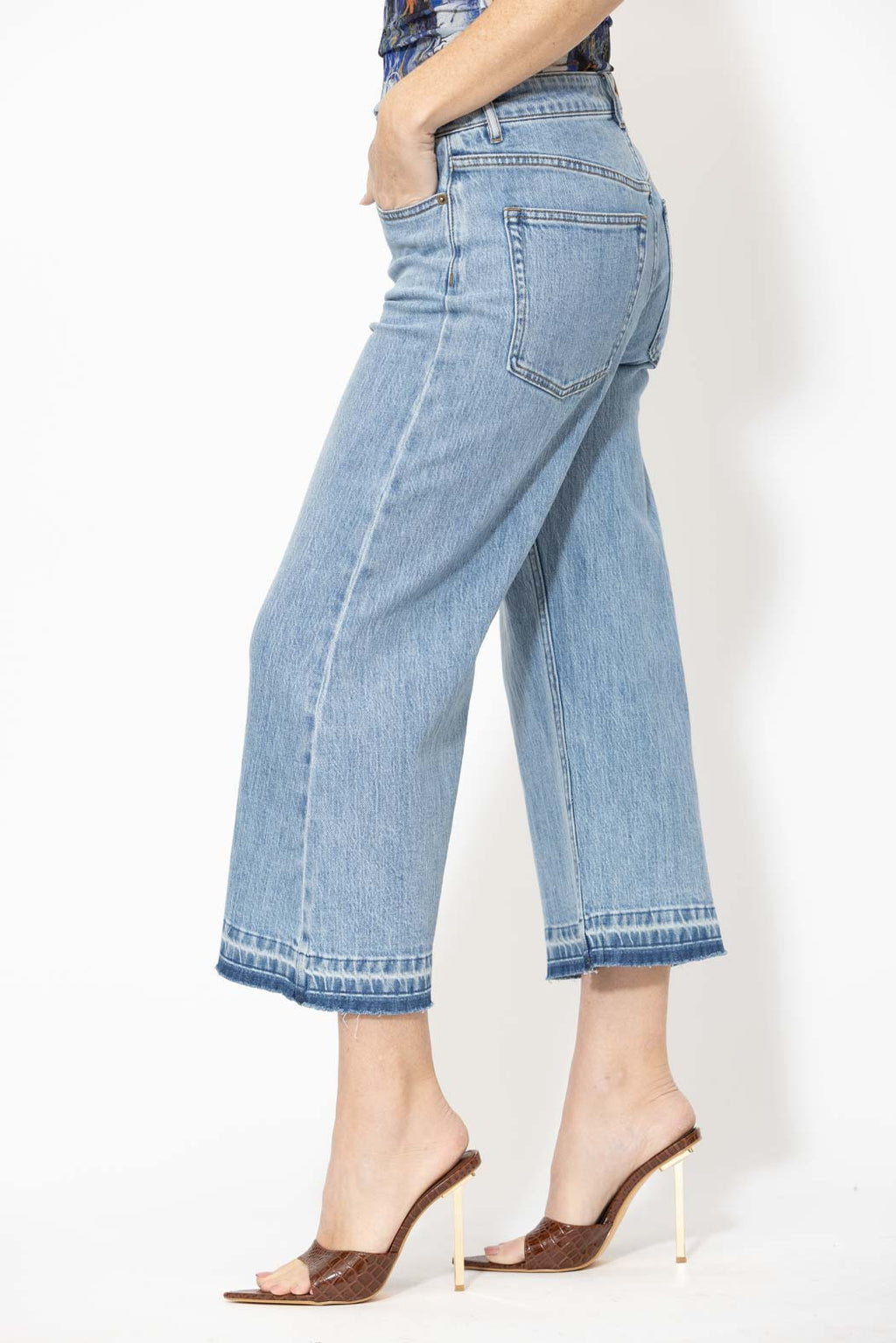 Light Denim Button Front Crop Jean