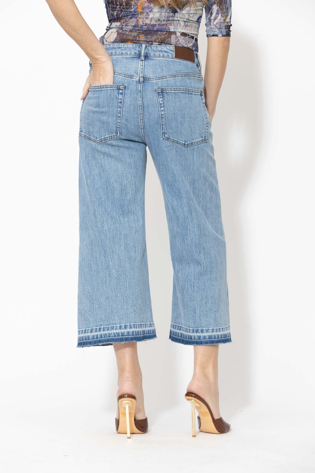 Light Denim Button Front Crop Jean