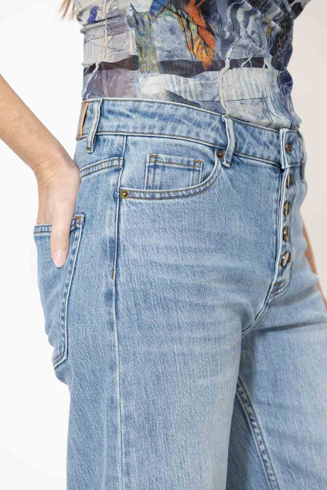 Light Denim Button Front Crop Jean