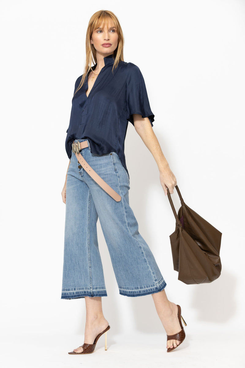 Light Denim Button Front Crop Jean