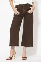 Chocolate Button Front Crop Jean