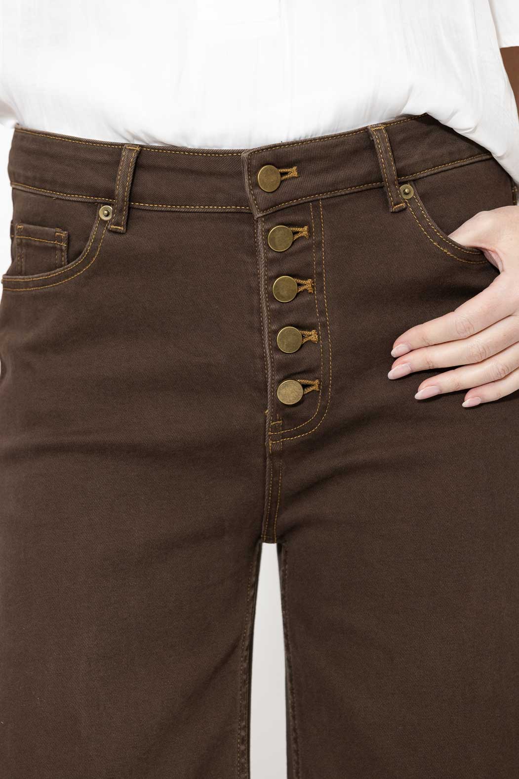 Chocolate Button Front Crop Jean