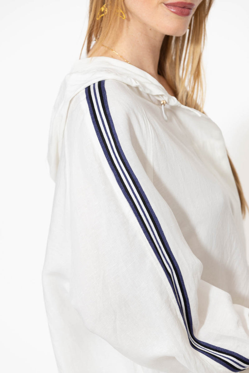 White Washed Linen Hooded Jacket