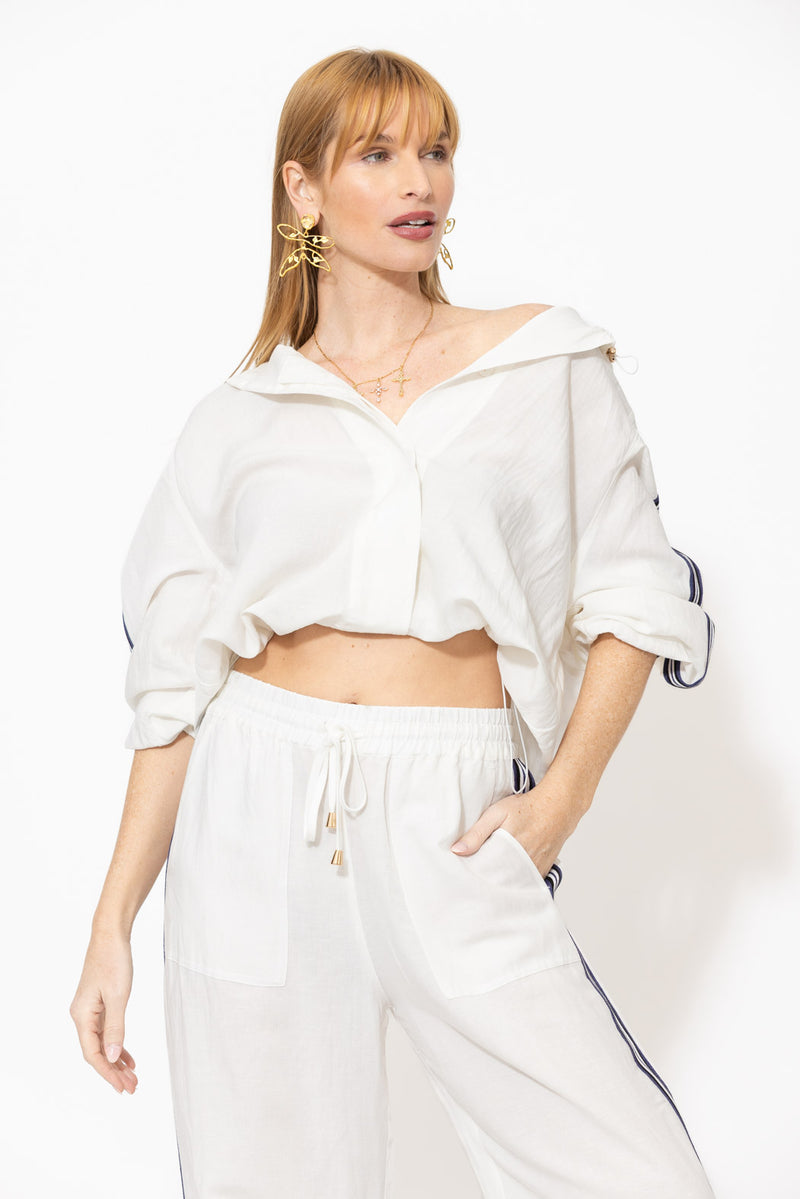 White Washed Linen Hooded Jacket