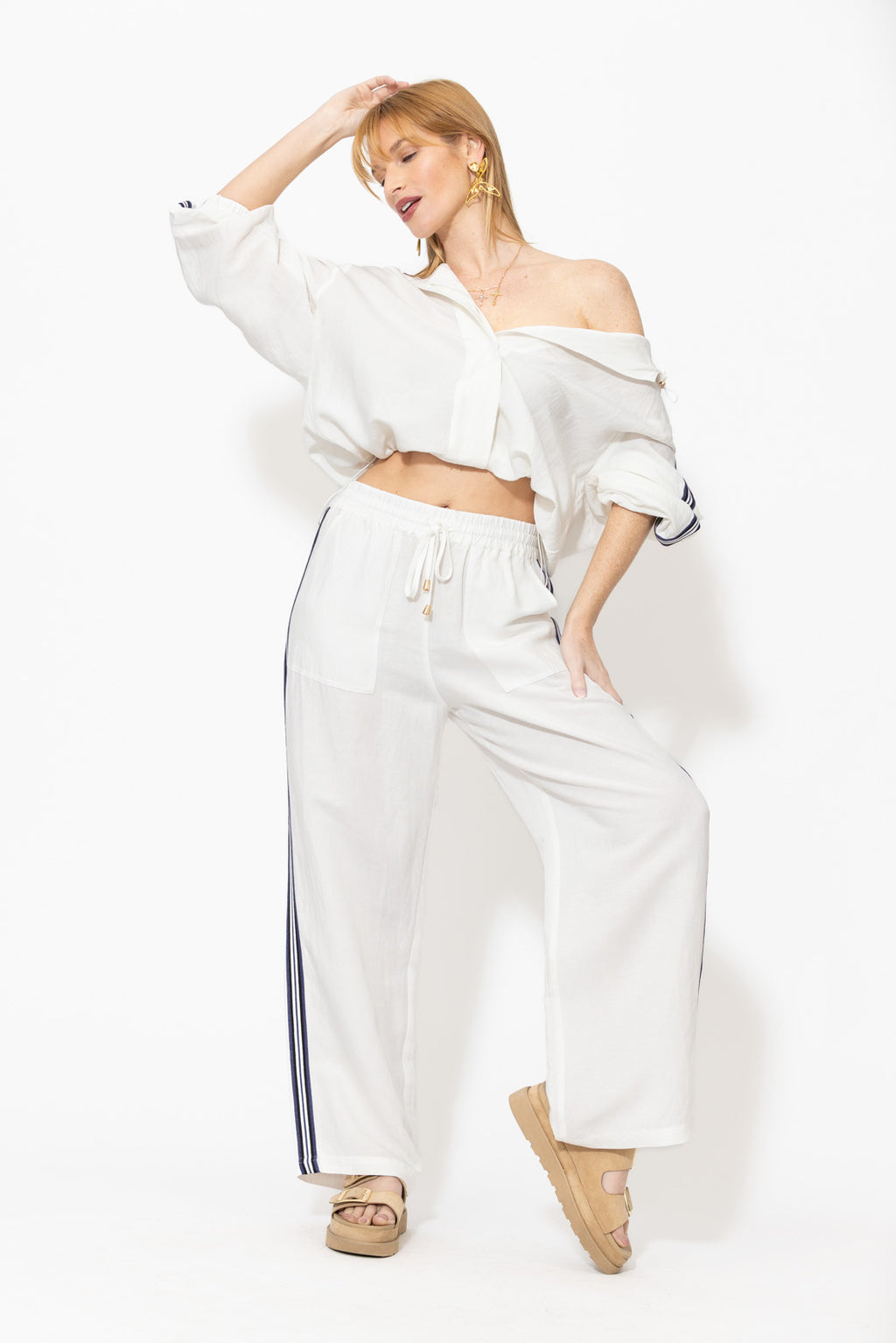 White Washed Linen Drawstring Pant