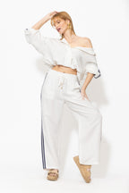 White Washed Linen Drawstring Pant