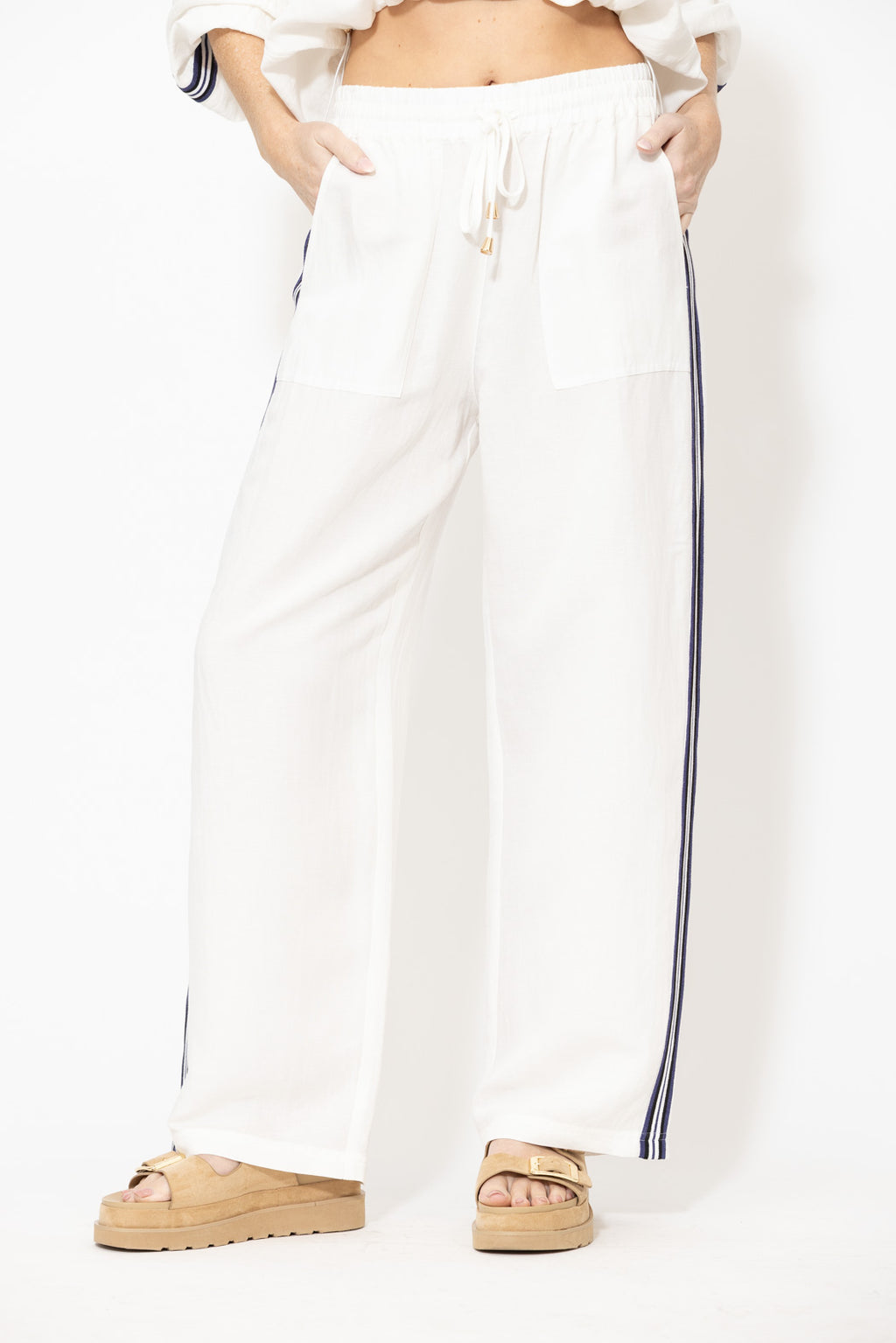 White Washed Linen Drawstring Pant
