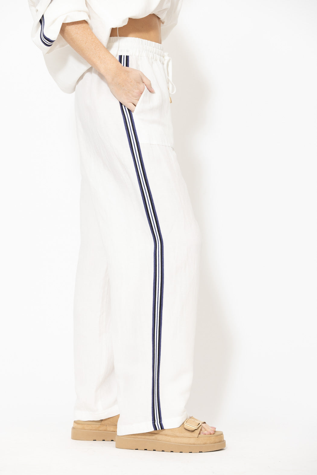 White Washed Linen Drawstring Pant