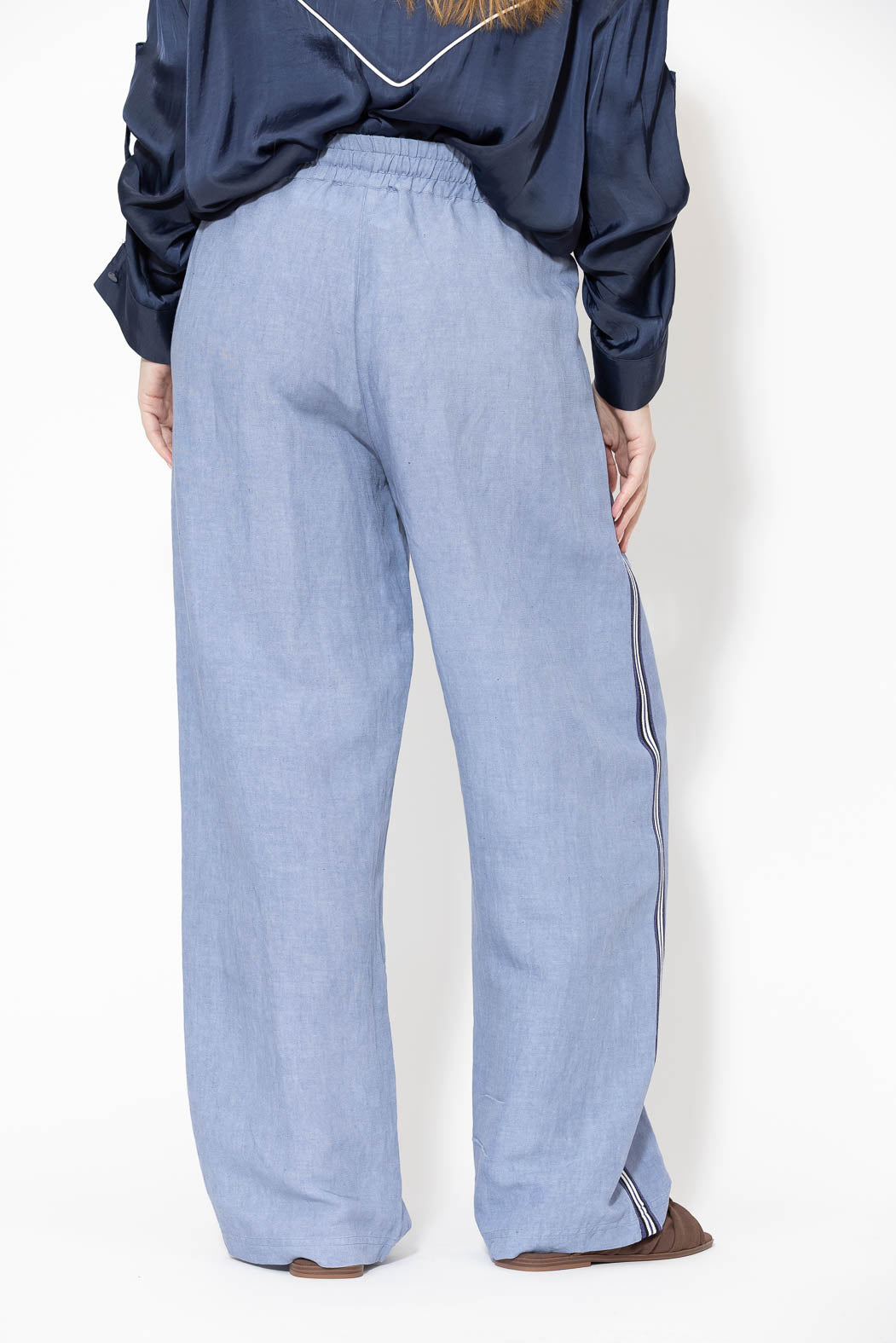 Cornflower Washed Linen Drawstring Pant
