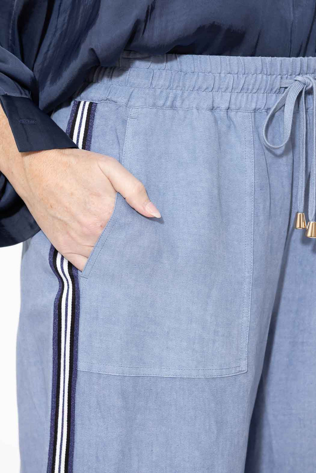 Cornflower Washed Linen Drawstring Pant