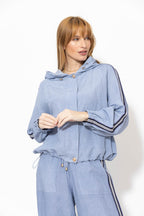 Cornflower Washed Linen Hooded Jacket
