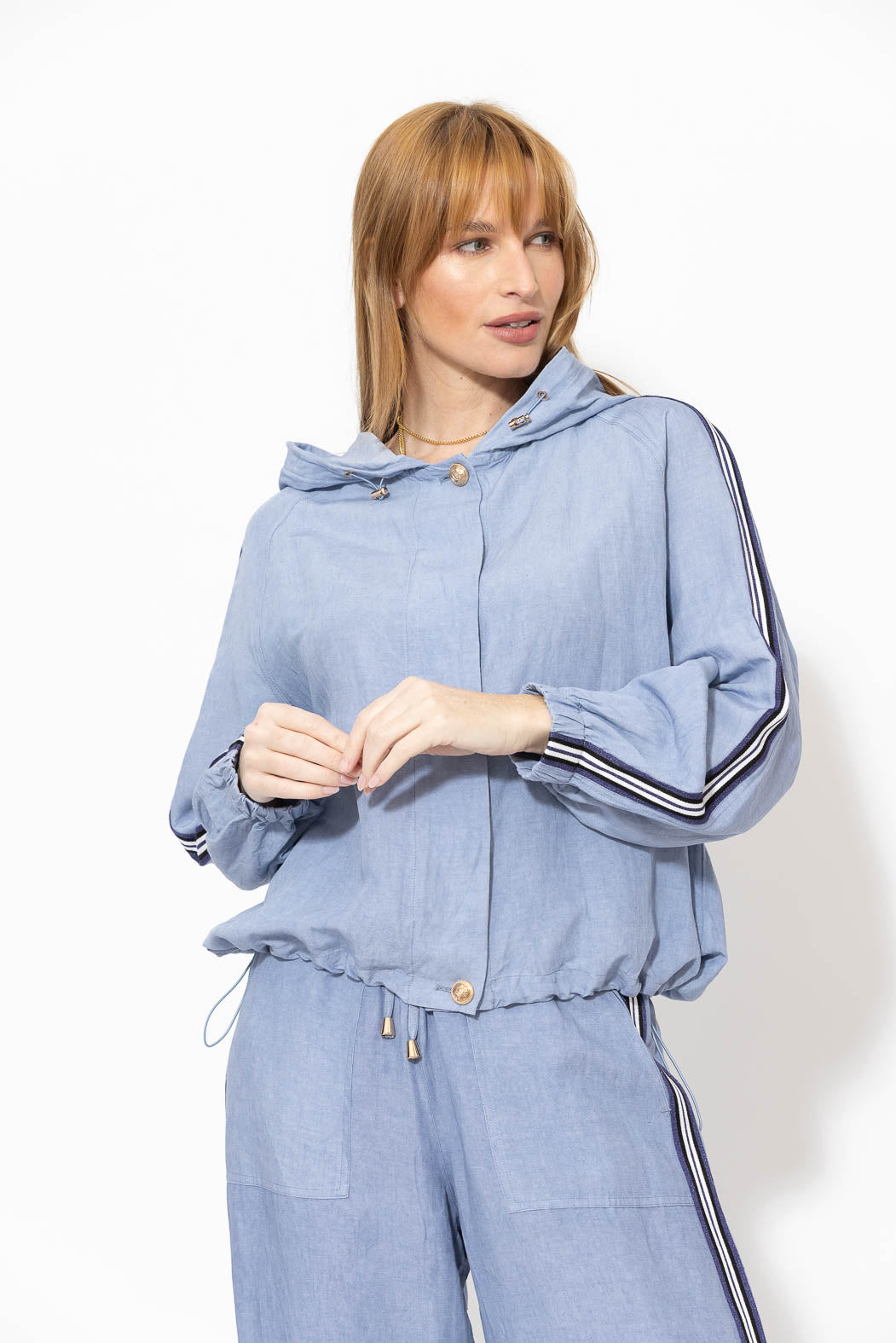 Cornflower Washed Linen Hooded Jacket
