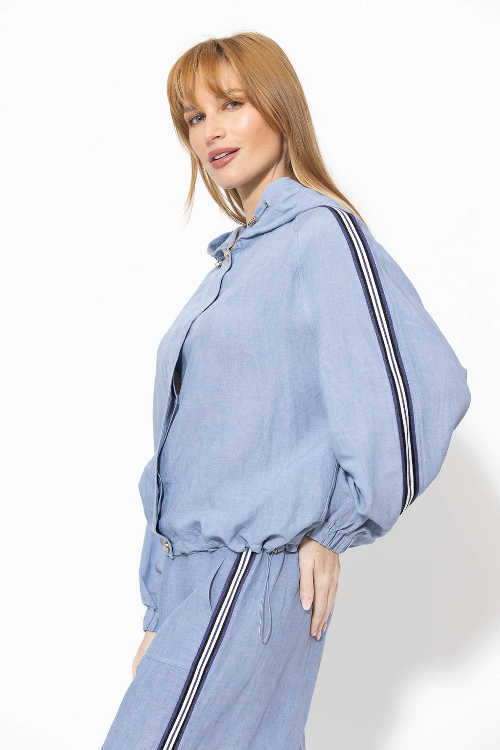 Cornflower Washed Linen Hooded Jacket