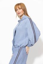 Cornflower Washed Linen Hooded Jacket