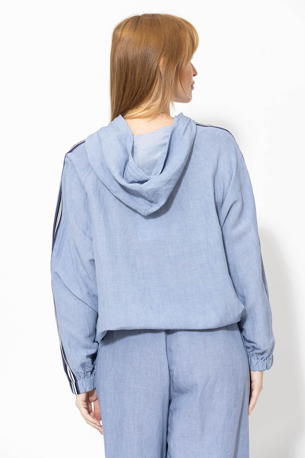 Cornflower Washed Linen Hooded Jacket