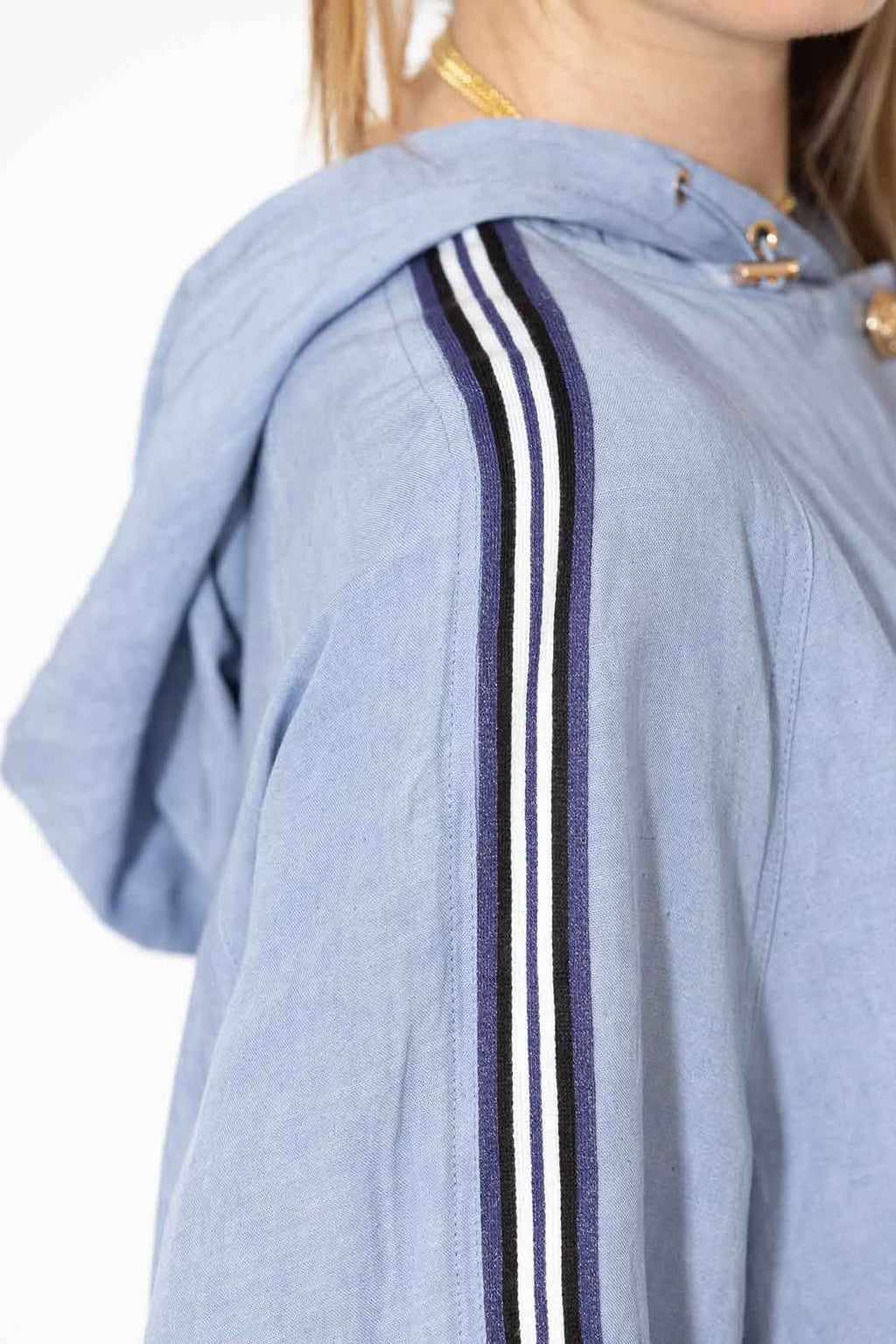 Cornflower Washed Linen Hooded Jacket