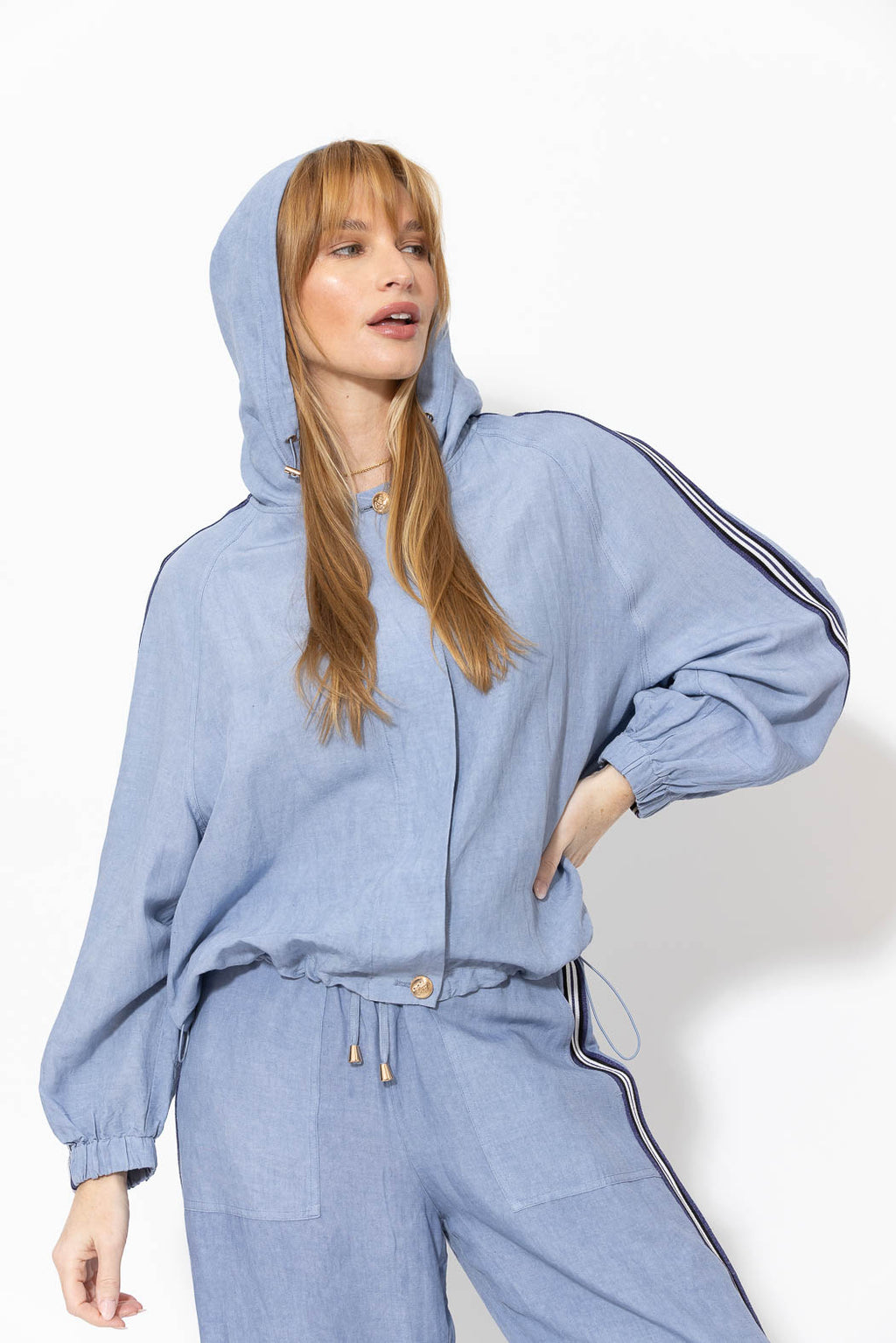Cornflower Washed Linen Hooded Jacket