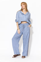 Cornflower Washed Linen Hooded Jacket