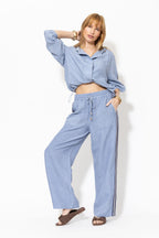 Cornflower Washed Linen Drawstring Pant