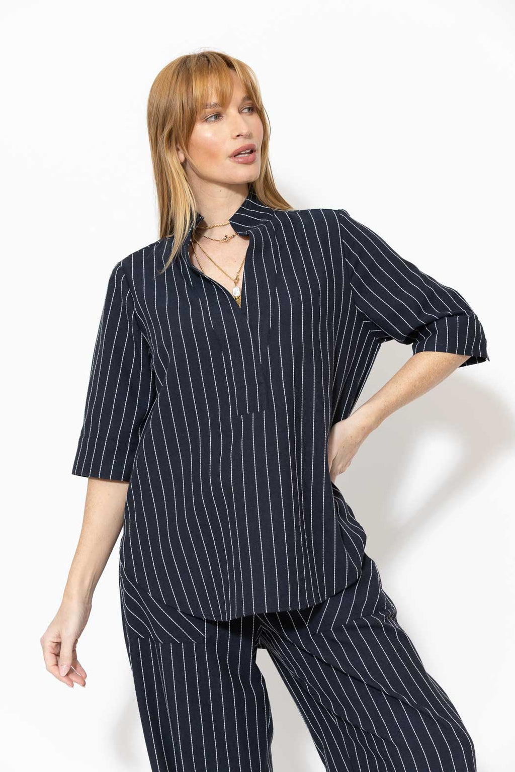 Navy Linen Oversized Blogger Shirt