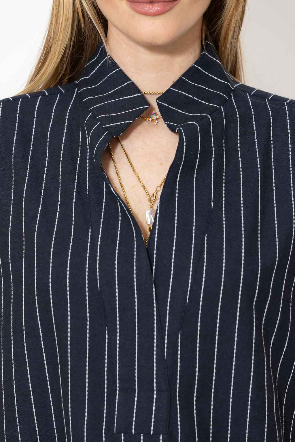 Navy Linen Oversized Blogger Shirt