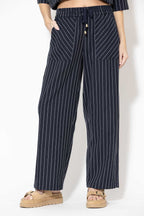 Navy Linen Drawstring Pant