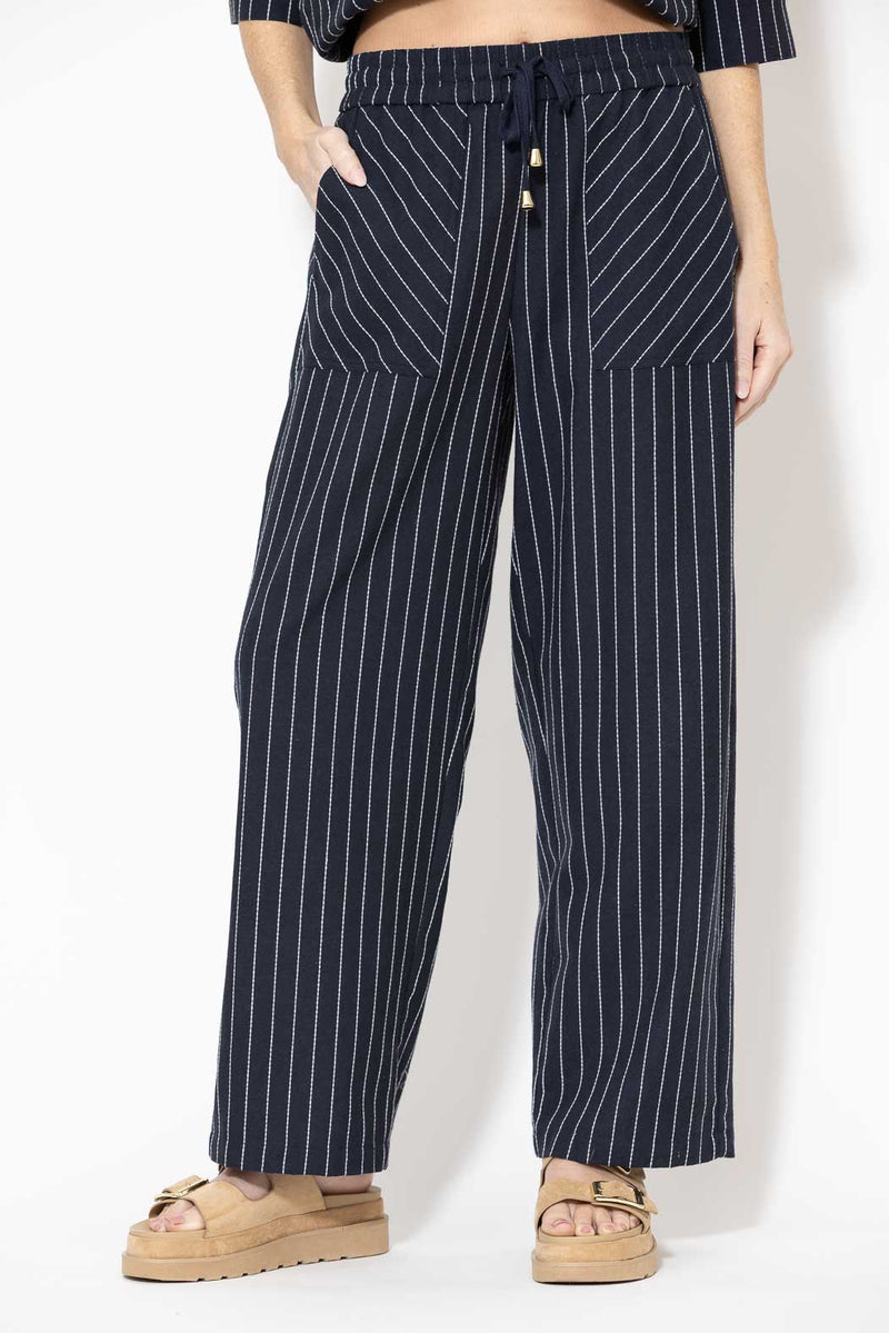 Navy Linen Drawstring Pant