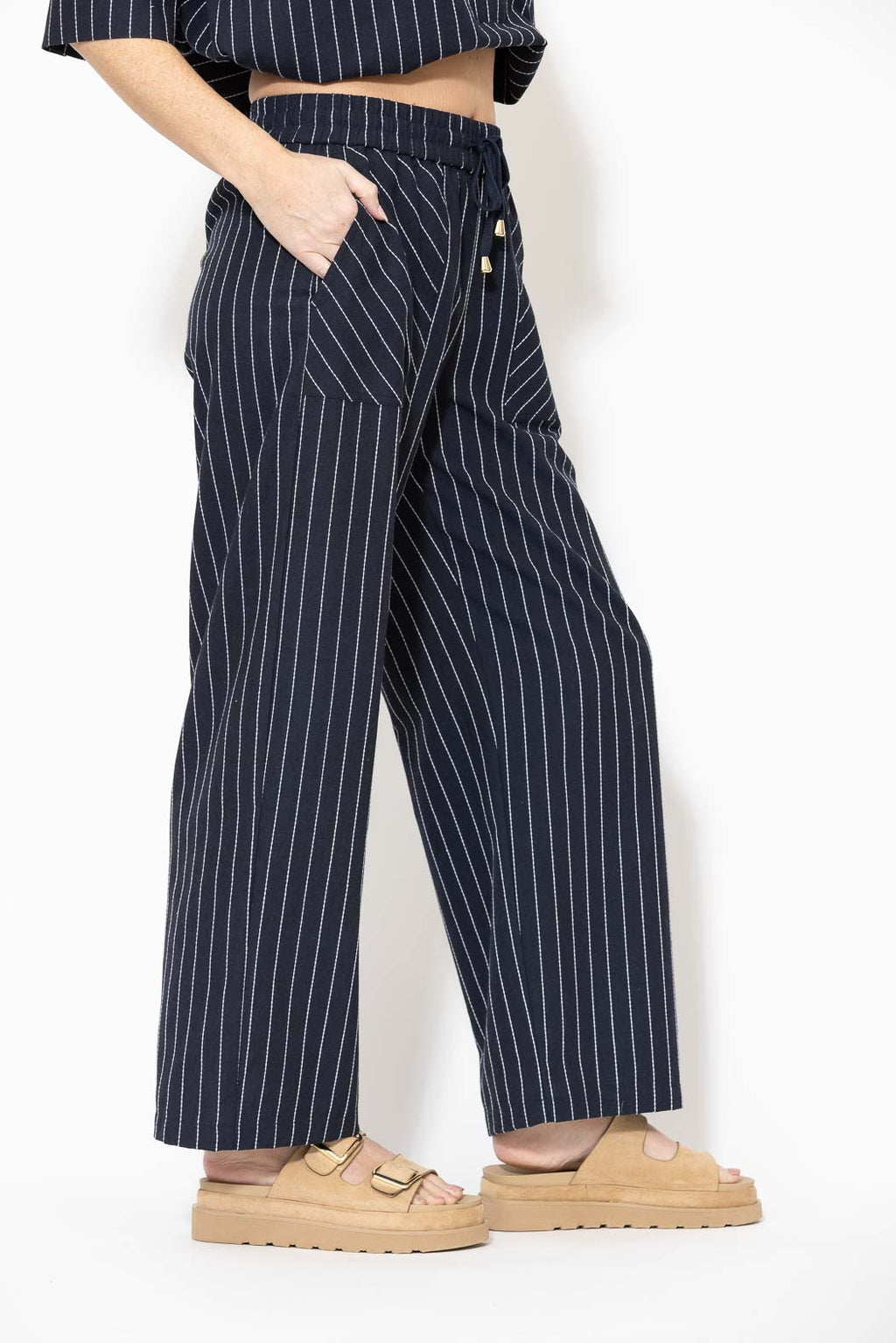 Navy Linen Drawstring Pant