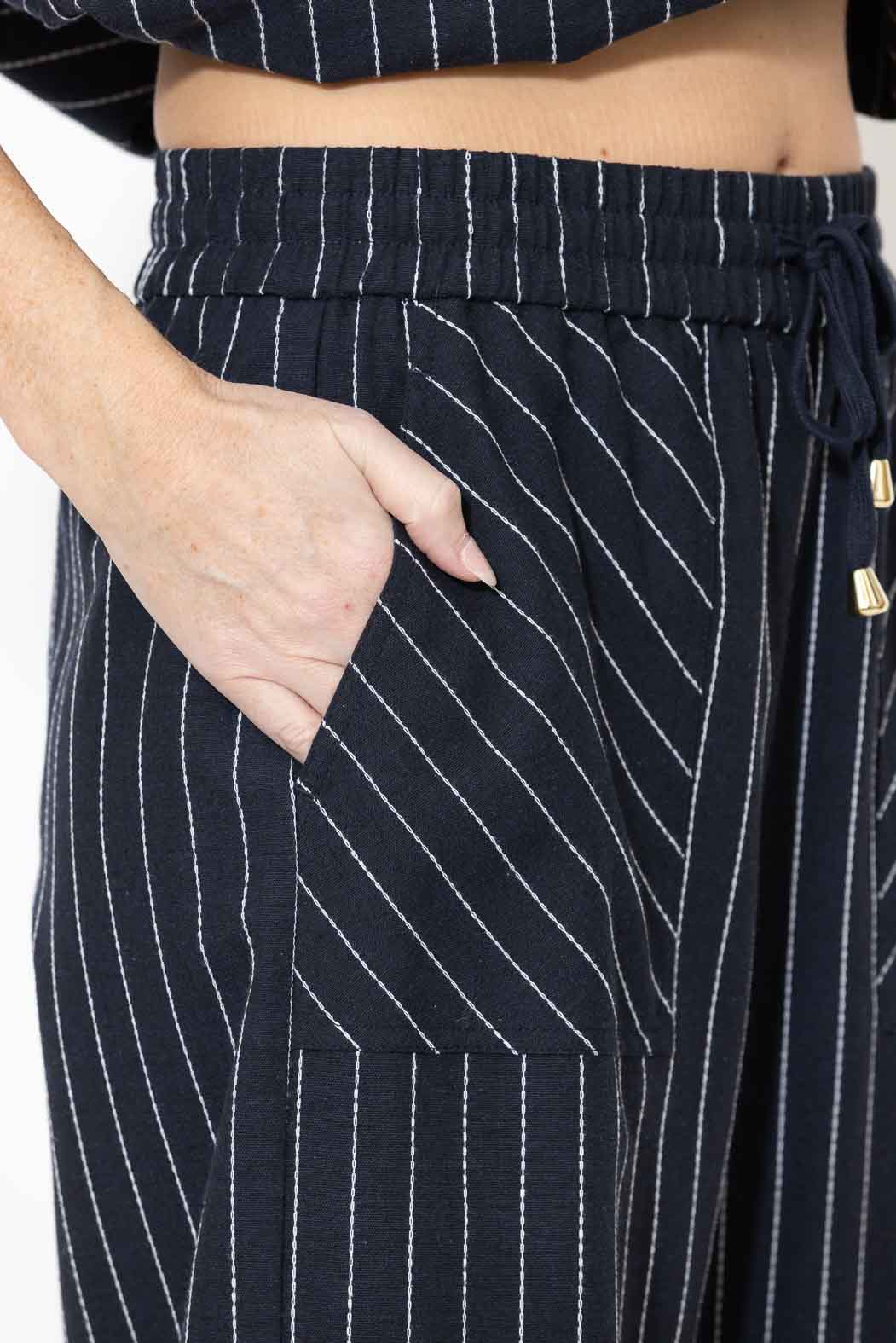 Navy Linen Drawstring Pant