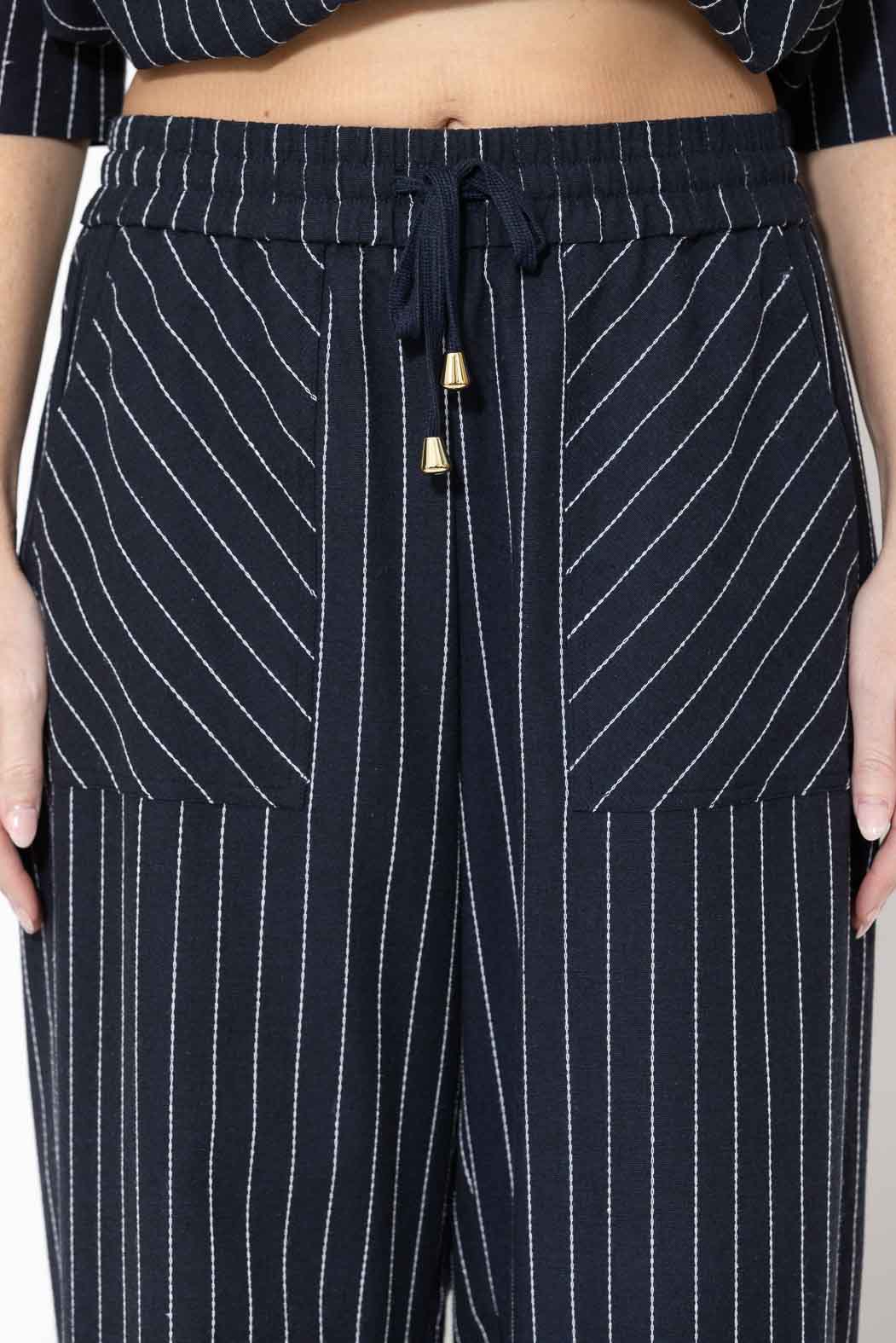 Navy Linen Drawstring Pant