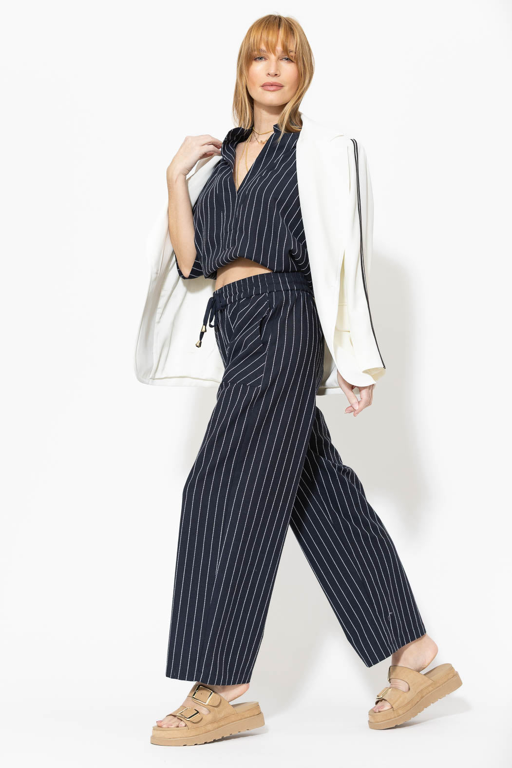 Navy Linen Drawstring Pant