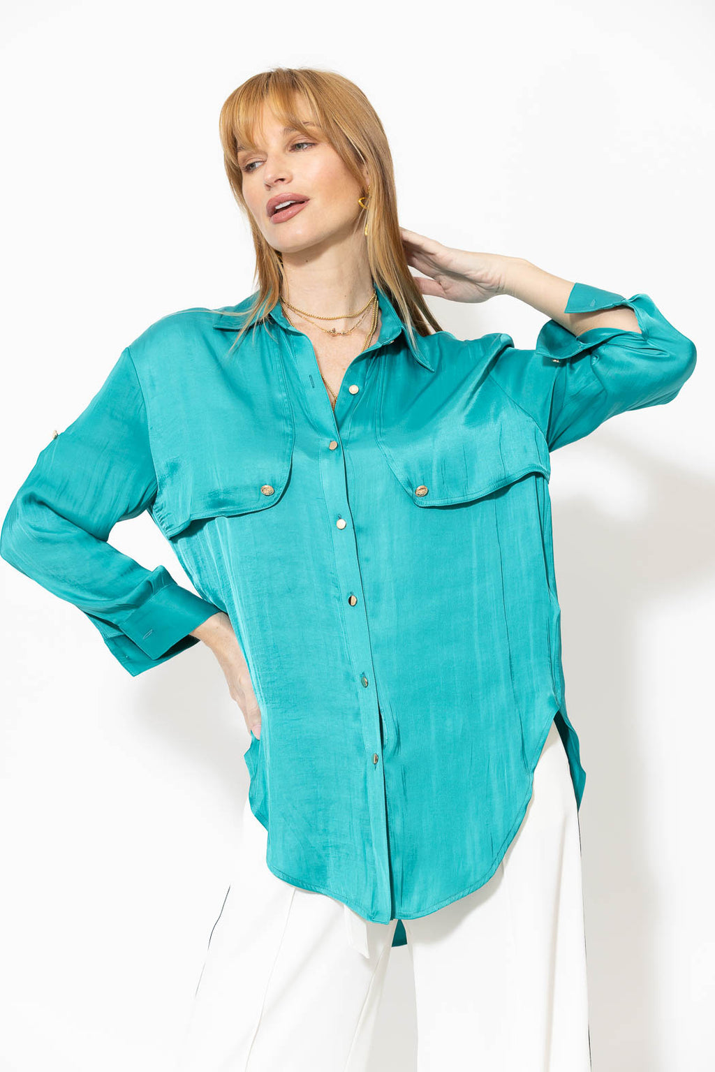 Teal Glow Trench Shirt