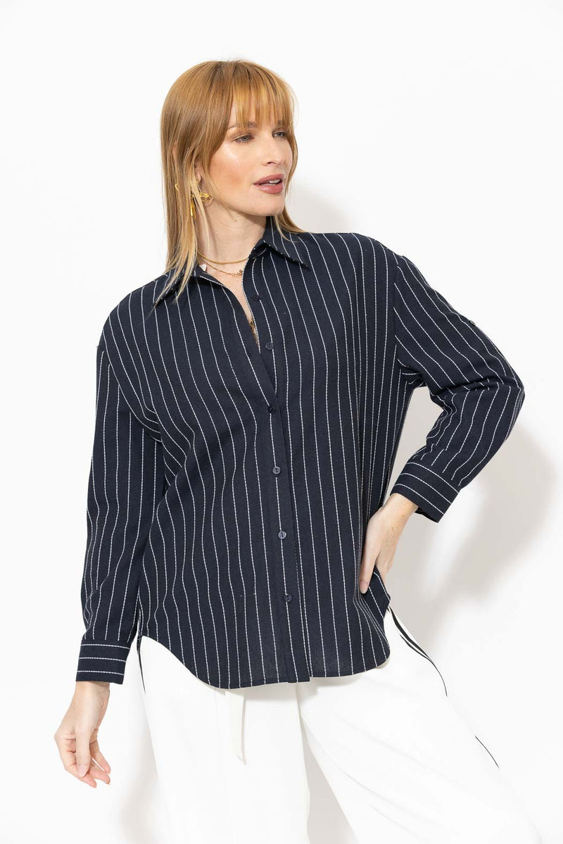 Navy Linen Boyfriend Shirt
