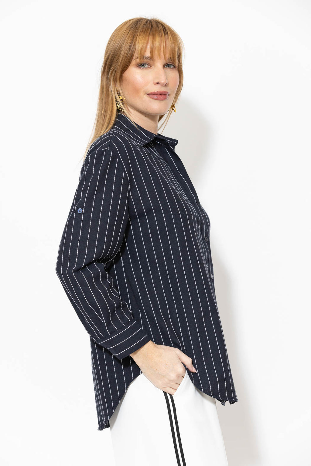 Navy Linen Boyfriend Shirt