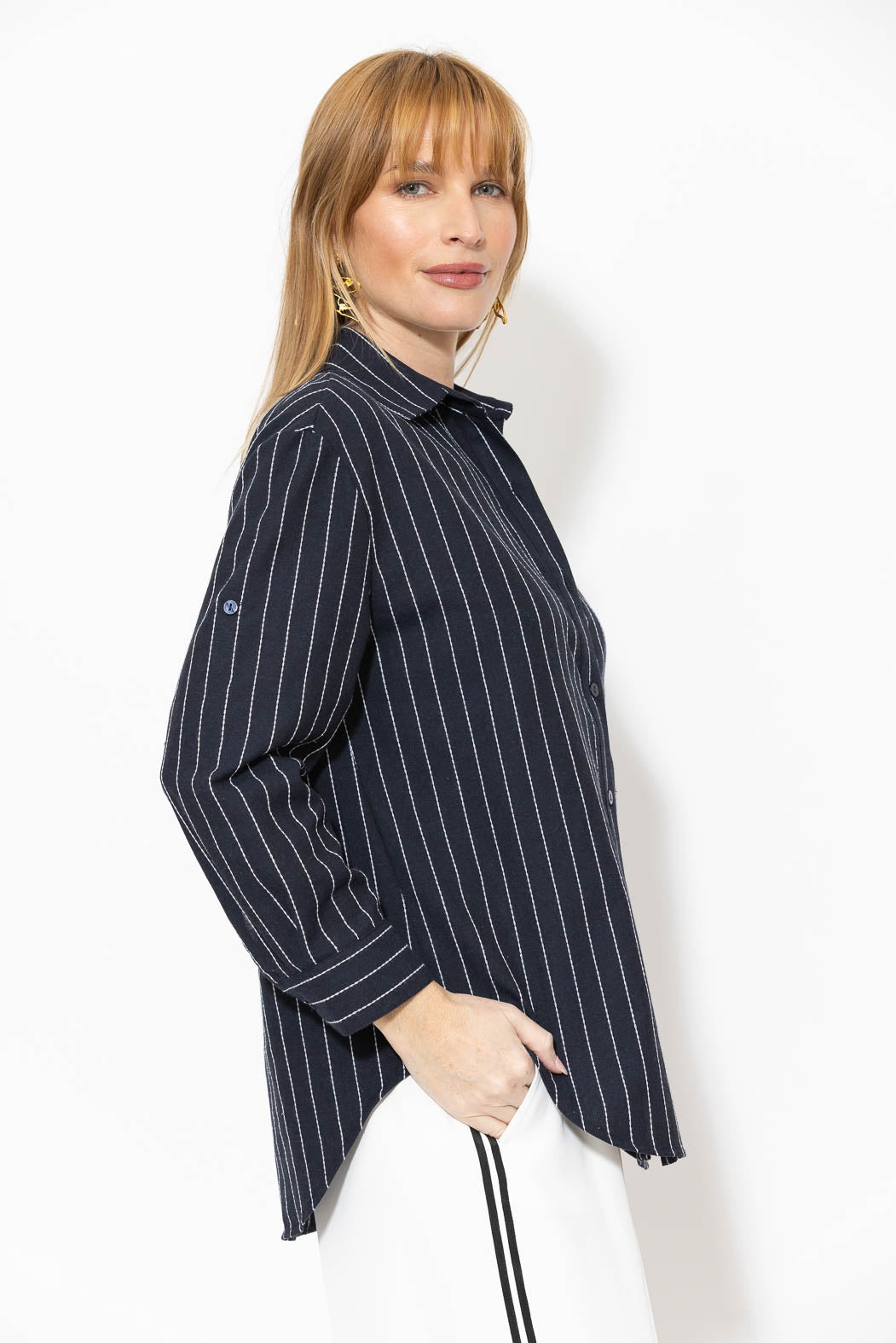 Navy Linen Boyfriend Shirt